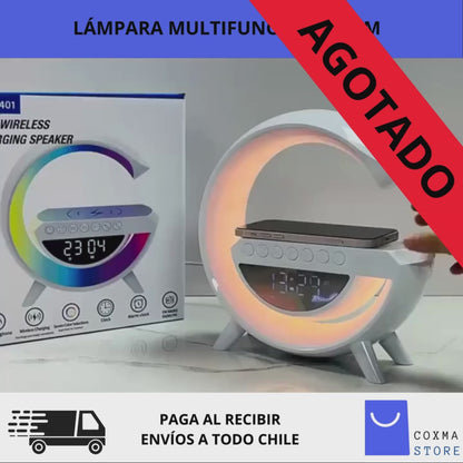 LÁMPARA MULTIFUNCIONAL INTELIGENTE ™ - Parlante RGB, cargador inalámbrico, lámpara con luces LED RGB, reloj digital y radio FM