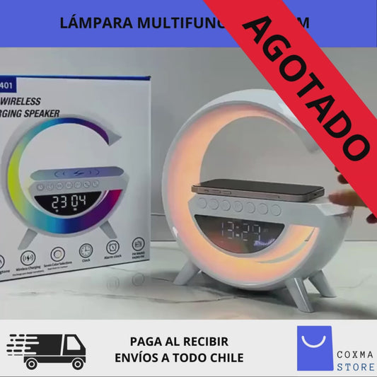 LÁMPARA MULTIFUNCIONAL INTELIGENTE ™ - Parlante RGB, cargador inalámbrico, lámpara con luces LED RGB, reloj digital y radio FM